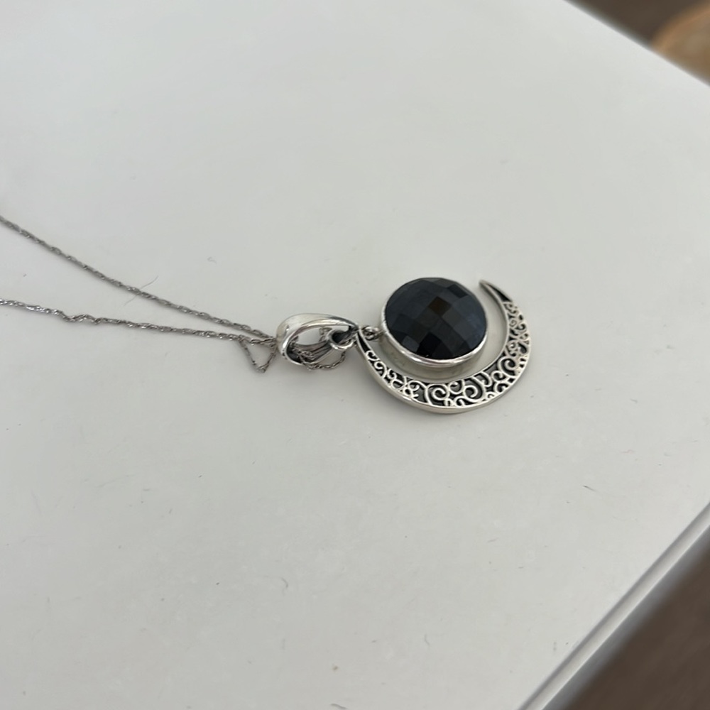 Crescent moon with smoky quartz pendant silver